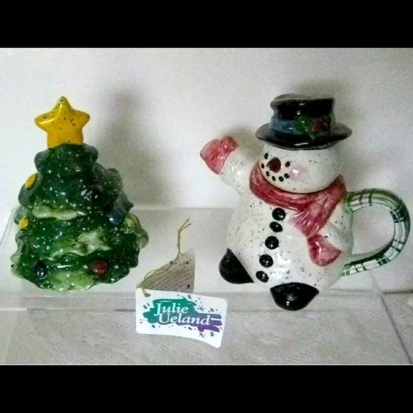 EUC Vintage Enesco Snowman creamer & Christmas Tree Sugar by Julie Ueland 1998 - Picture 1 of 11